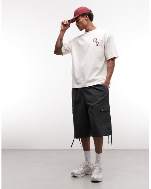 ASOS Natural Super Heavyweight Oversized T-Shirt With Chest Embroidery for men