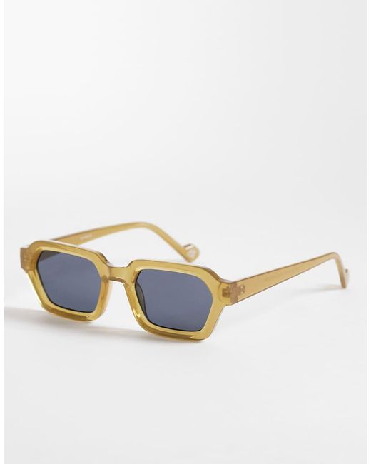 ASOS Green Rectangle Sunglasses With Frame And Smoke Lens for men