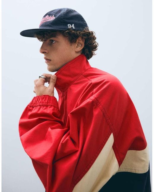 Bershka Red Zip-Up Windbreaker for men
