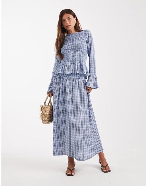 Vero Moda Blue Shirred Waist Maxi Skirt Co-ord