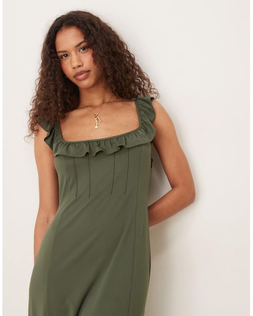 ASOS Green Frill Front And Straps Midi Dress