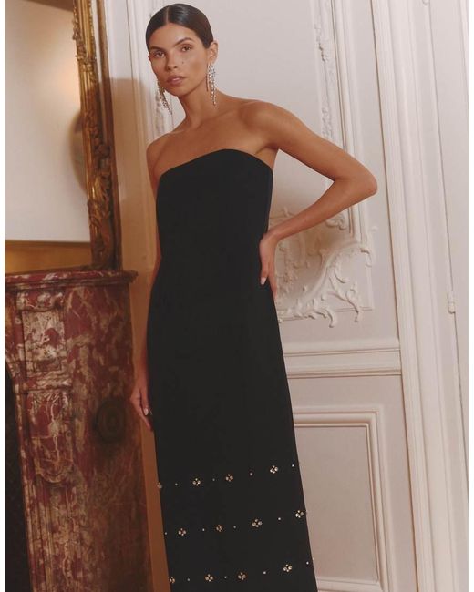 4th & Reckless Brown Structured Bandeau Embellished Hem Maxi Dress