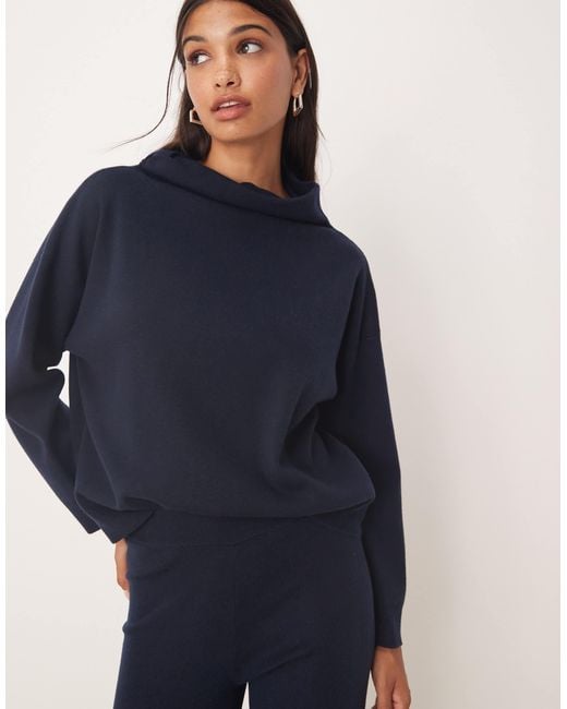 Pull en maille douce d'ensemble à col montant Mango en coloris Blue