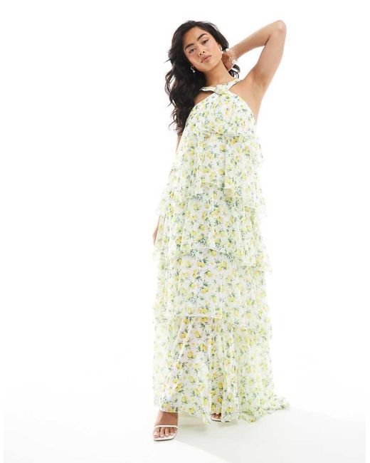 Vero Moda Metallic Felicia Halter Neck Tiered Maxi Dress With Corsage Detail