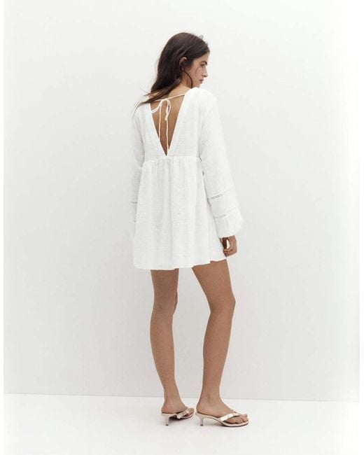 Pull&Bear White Short Puff Sleeve Dress
