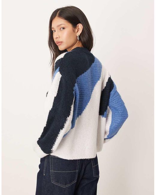 Jdy Blue Mixed Colour Block Jumper