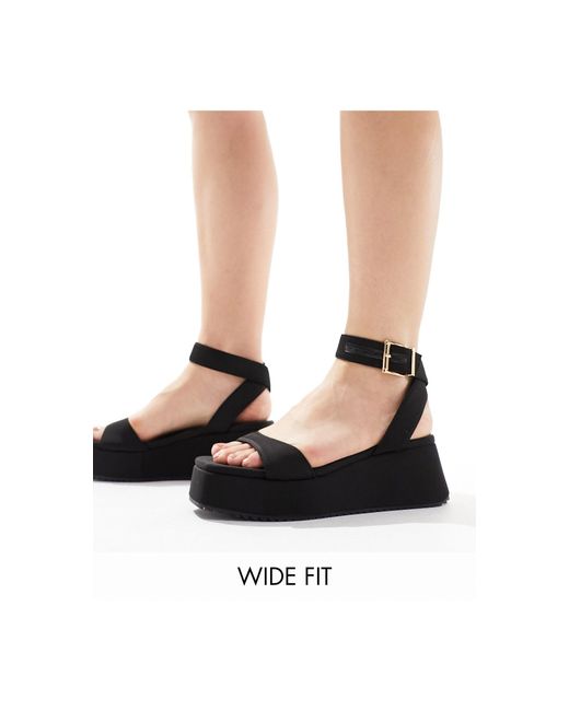 ASOS Black Wide Fit Tantoo Flatform Sandals