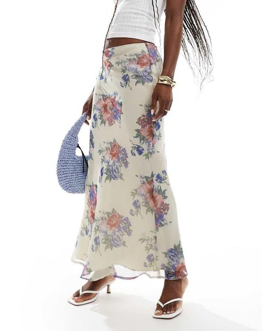 ASOS White Chiffon Maxi Skirt Print