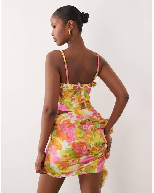 ASOS Multicolor Crepe Ruched Cami Top With Neck Frill
