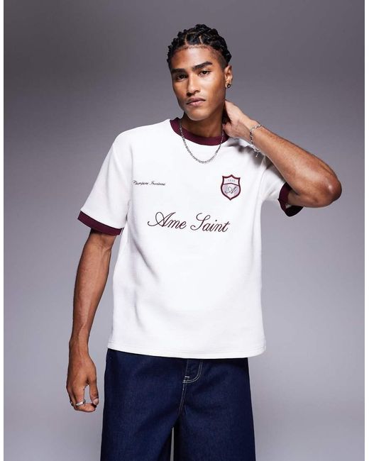 River Island White Football Ringer T-shirt for men
