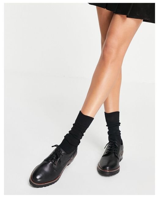 Office Black Feminine Leather Cleated Lace Up Shoe