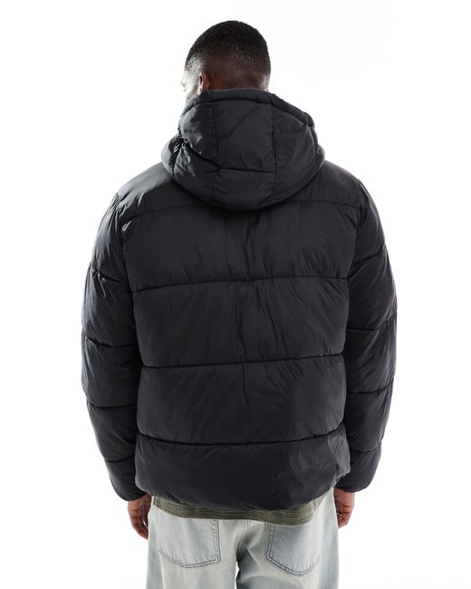 Jack & Jones Black Hooded Puffer Jacket With Sheen for men
