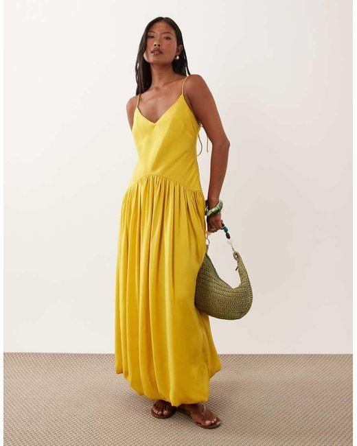 ASOS Orange Asos Design Petite Satin Bias Shift Midi Dress With Bubble Hem