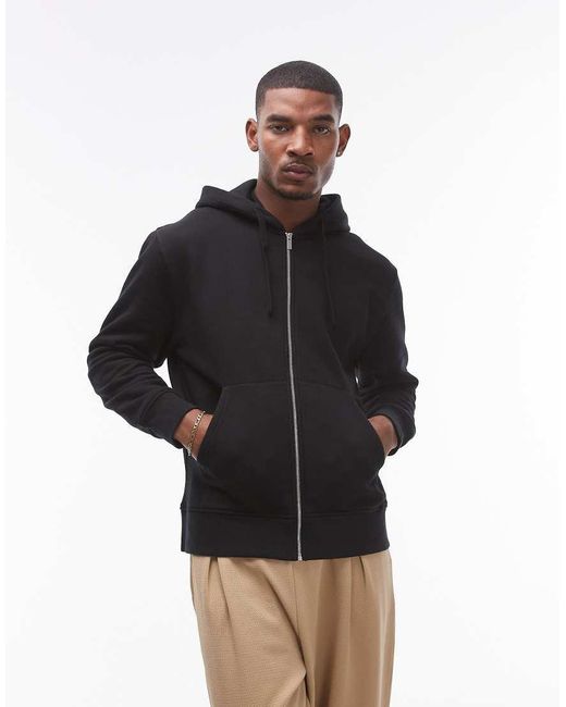 Felpa Con Cappuccio E Cerniera Lampo Nera di Topman in Black da Uomo