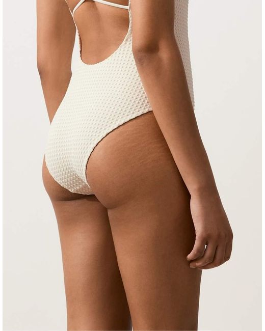 Oysho White Bubble-Texture Crochet Triangle Swimsuit