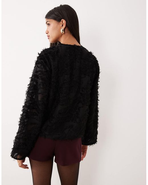 Y.A.S Black Fluffy Textured Woven Top