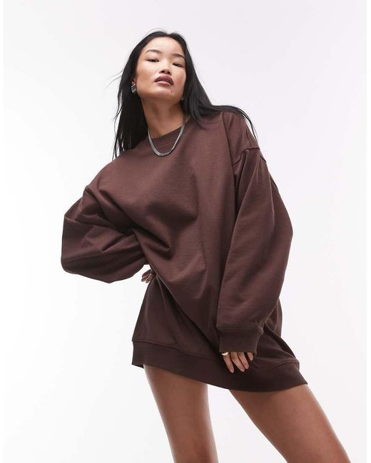 TOPSHOP Brown Oversized Sweatshirt Dress