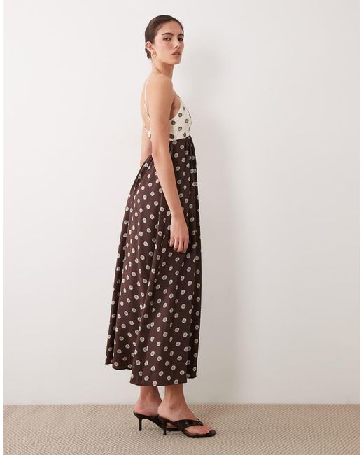 Abercrombie & Fitch Natural V Neck Flowy Maxi Dress With Built