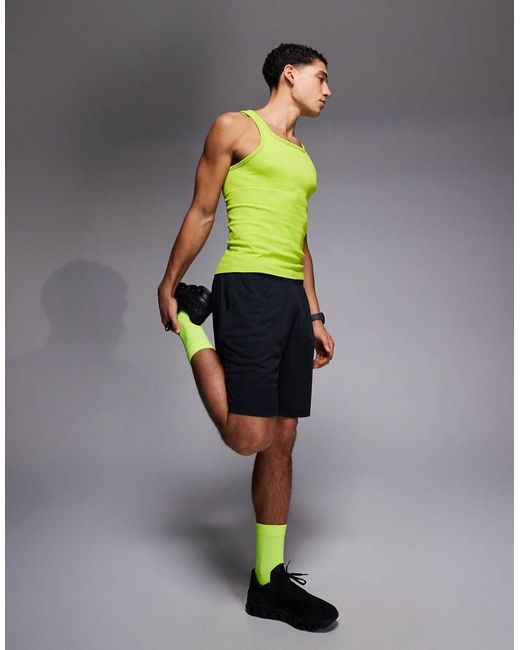 4505 Green Square Neck Slim Fit Seamless Rib Training Vest for men