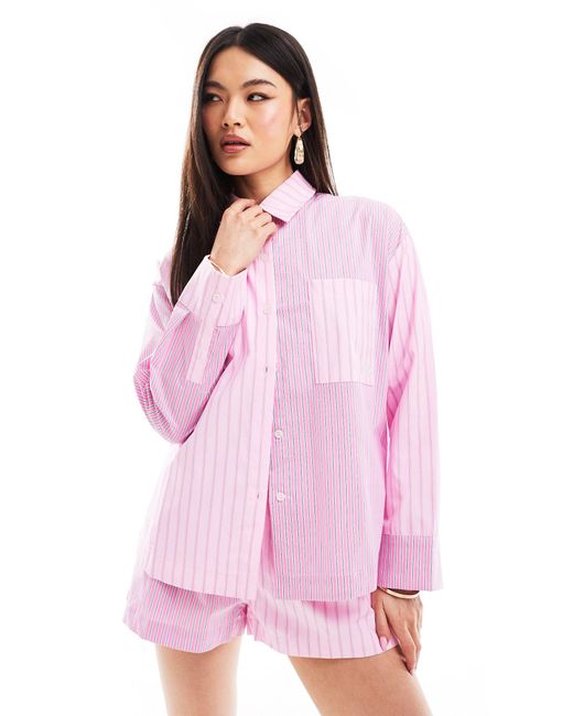 The Couture Club Pink Spliced Stripe Shirt