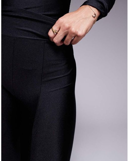 Leggings Negros Ultrabrillantes Con Diseño Moldeador, Costura Delantera Y Abertura Trasera Mix & Match De (Parte De Un Conjunto) Ruched & Ready de color Blue