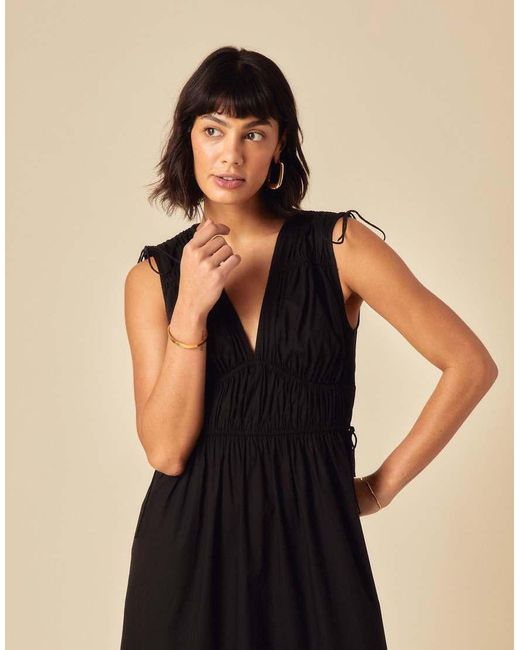 Nobody's Child Natural Ianthe V-neck Tie Detail Ruched Midi Dress