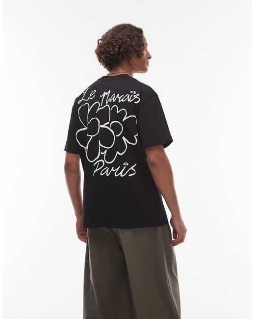 Topman Black Relaxed Fit T-shirt With Front And Back Le Marais Raised Print for men