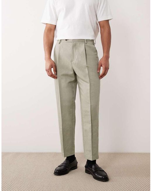 ASOS Natural Relaxed Tapered Linen Rich Suit Pants for men