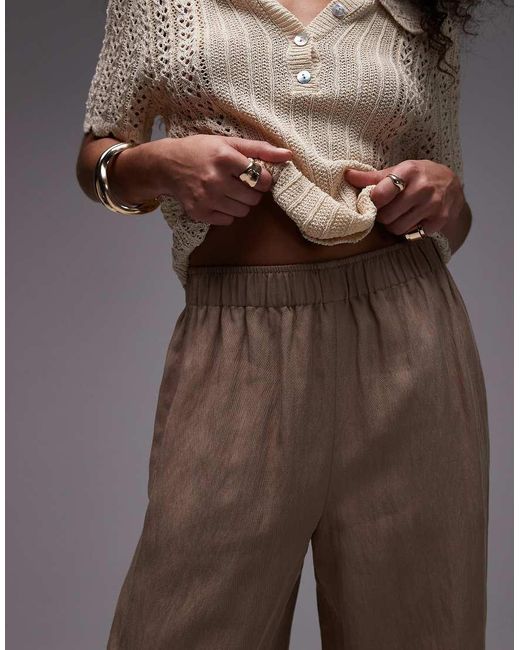 Mango Brown Crinkle Elasticated Waist Straight Leg Trouser