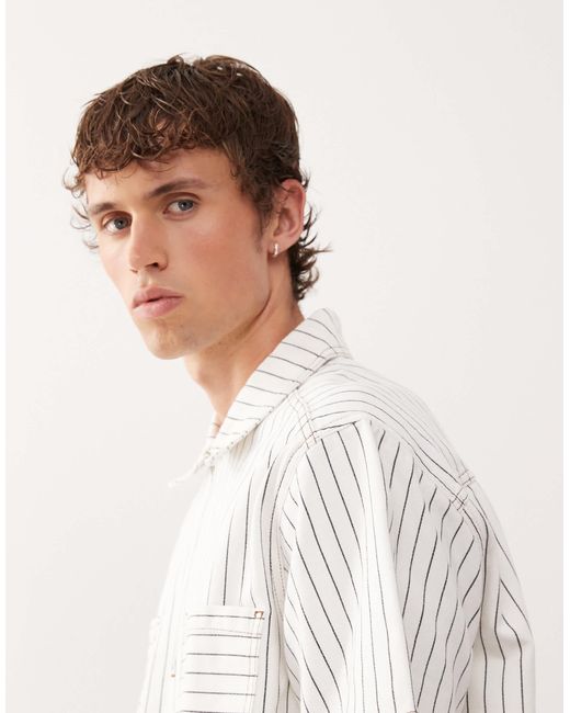 Reclaimed (vintage) White Denim Pinstripe Boxy Shirt Co-ord With Zip Detail for men