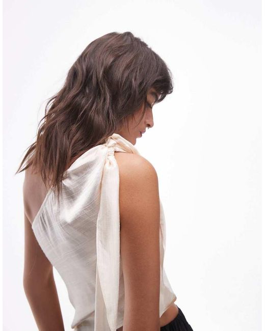 TOPSHOP Brown Knot One Shoulder Top