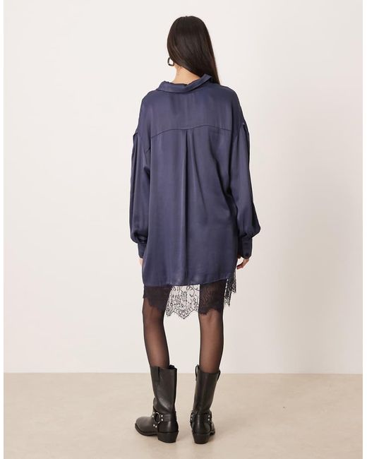 ASOS Blue Satin Shirt Mini Dress With High Low Curved Hem