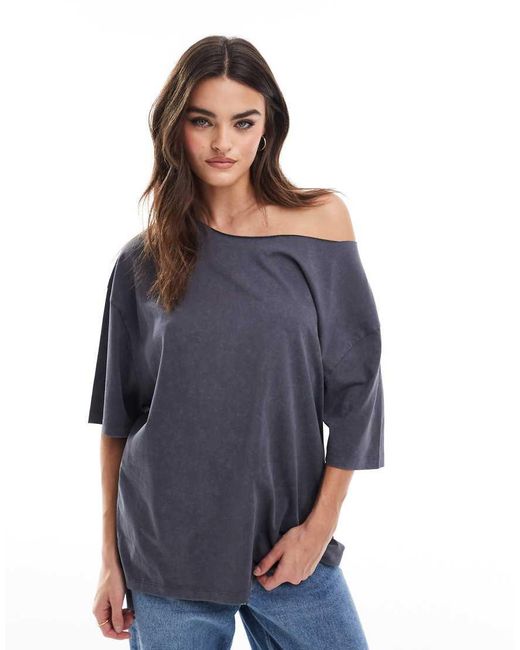 ASOS Blue Relaxed Off Shoulder Tee