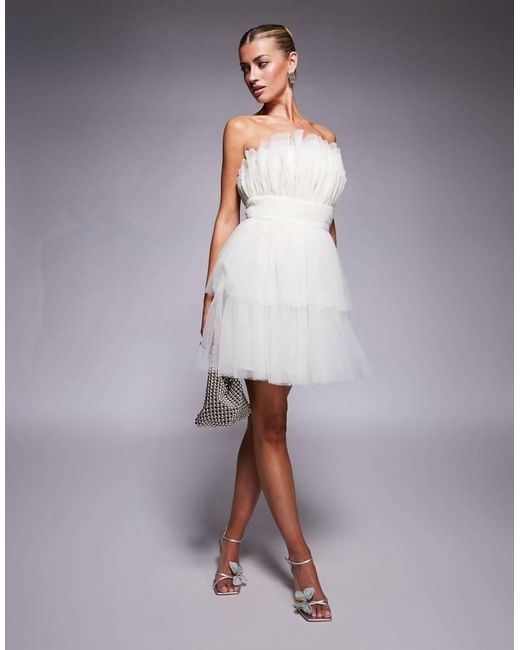 LACE & BEADS Gray Tiered Structured Mini Dress