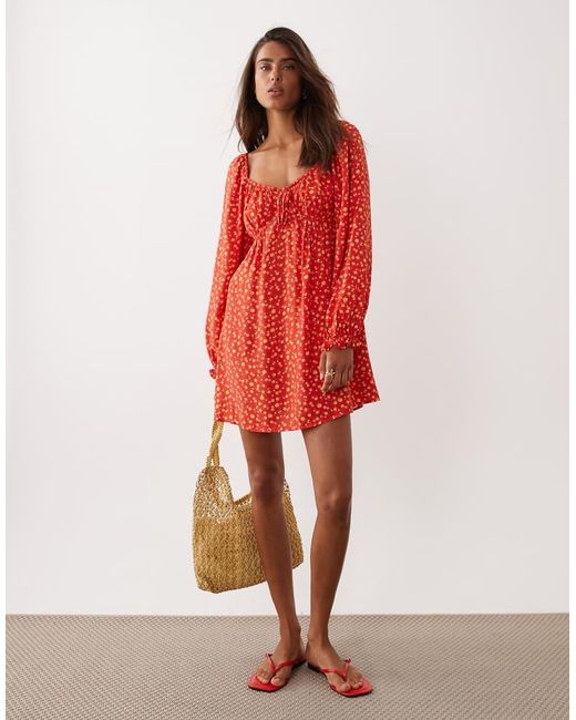 Miss Selfridge Red Milkmaid Mini Tea Dress