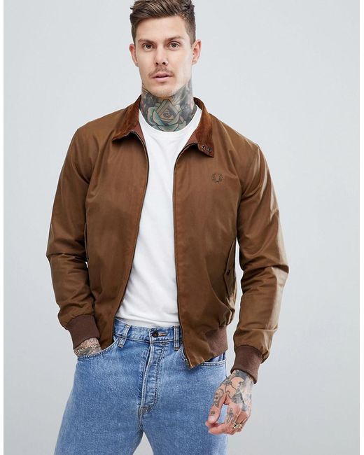 Fred Perry Brown Reissues Made In England Waxed Harrington Jacket In Tobacco for men