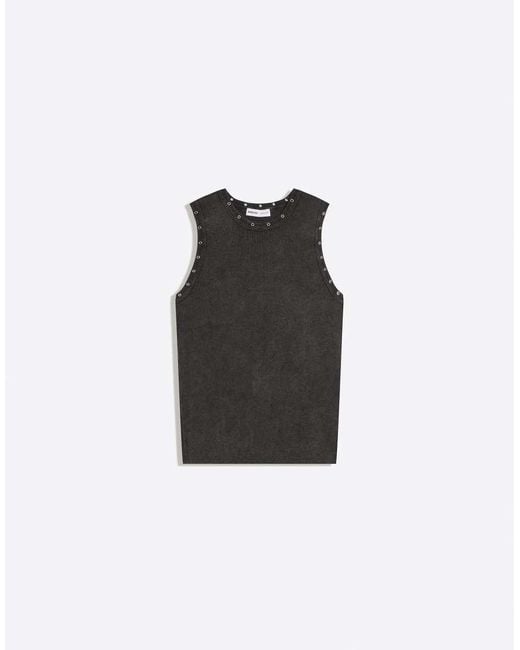 Bershka Black Eyelet Vest Top for men