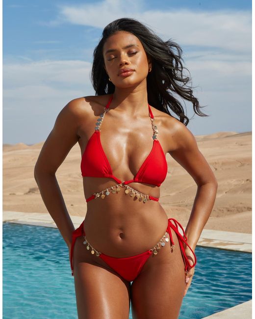 Moda Minx Red X Savannah-shae Richards Valentina Coin Tie Side Bikini Bottoms