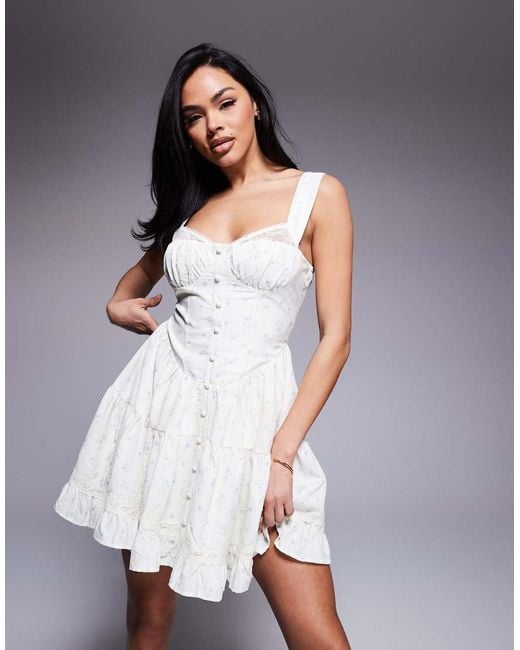 Love Triangle White Milkmaid Tiered Mini Dress