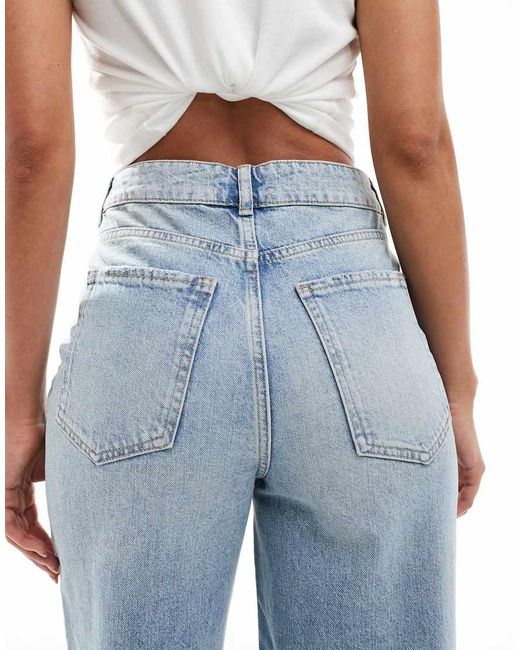 New Look Blue Turn Up Ripped Wide Leg Jean