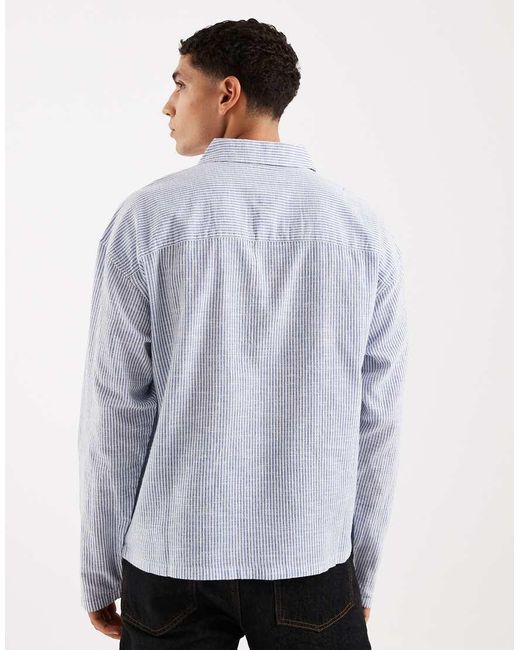 Jack & Jones White Boxy Seersucker Long Sleeve Shirt for men