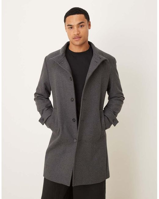 Mango Black Funnel Neck Wool Mix Coat for men