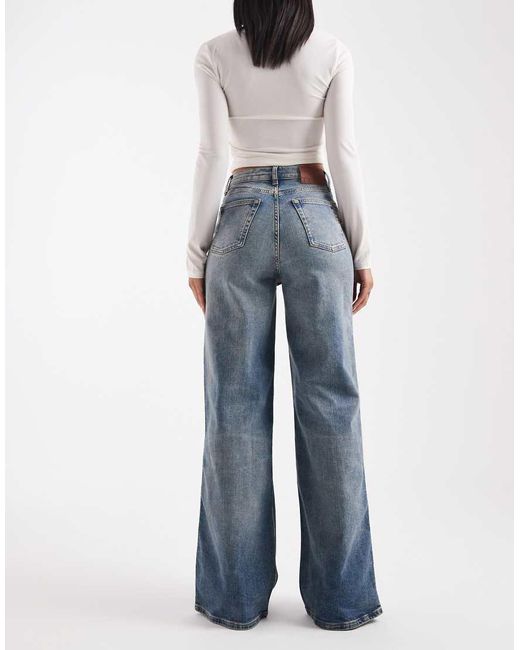 Tommy Hilfiger Blue Charlie High Rise Wide Leg Jeans With Embroidered Logo