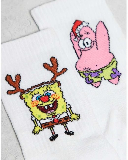 ASOS White Christmas 2 Pack Socks With Spongebob Graphic for men