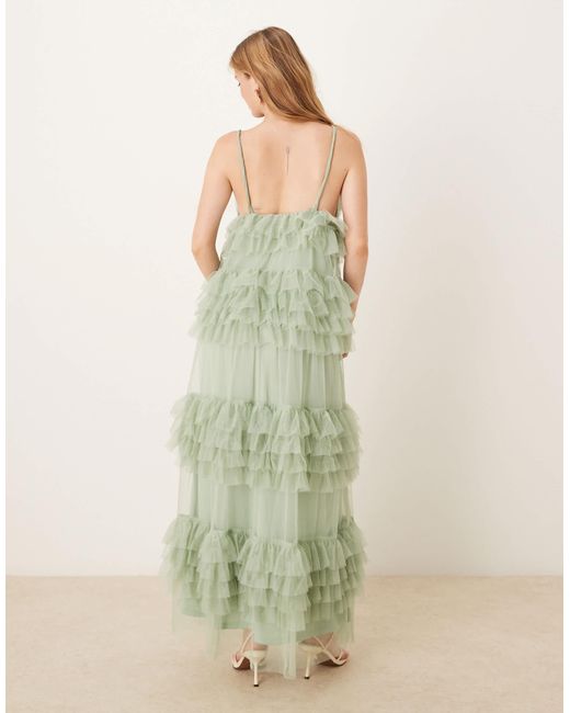 Robe longue en tulle à volants - sauge Y.A.S en coloris Green