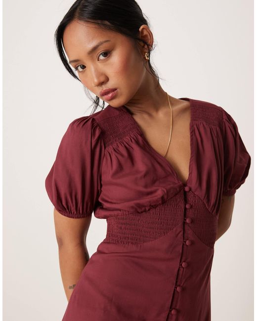 Nobody's Child Petite Red Lucinda Satin Button Front Midi Dress