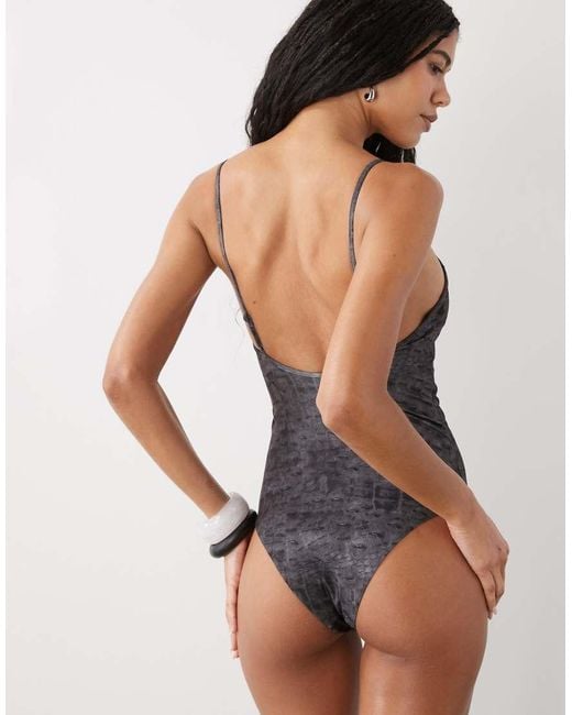 Weekday Blue Square Neck Low Back Swimsuit