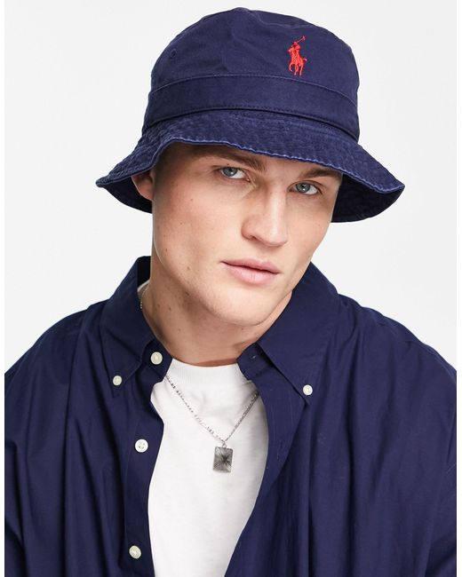 Polo Ralph Lauren Bucket Hat With Pony Logo in Navy (Blue) for Men - Lyst