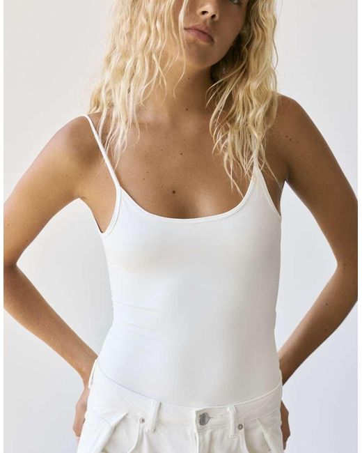 Pull&Bear White Polyamide Bodysuit With Thin Straps