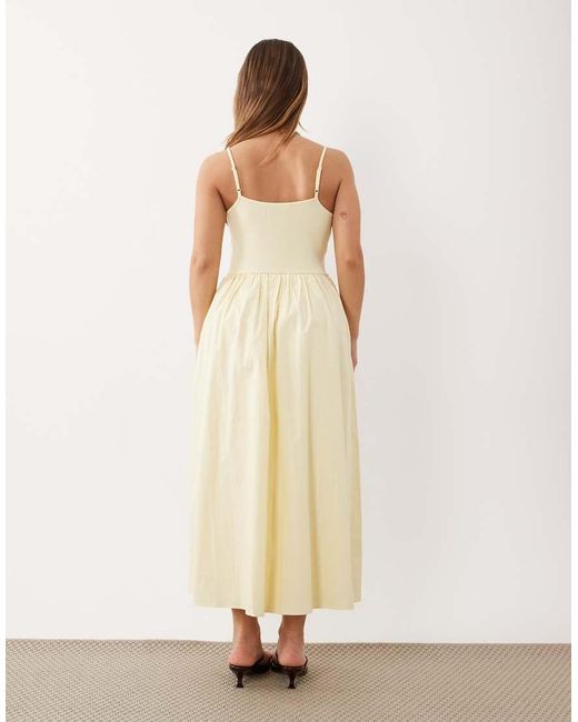 Nobody's Child Petite Natural Madelyn Ribbed Bodice Ruched Skirt Cami Midi Dress